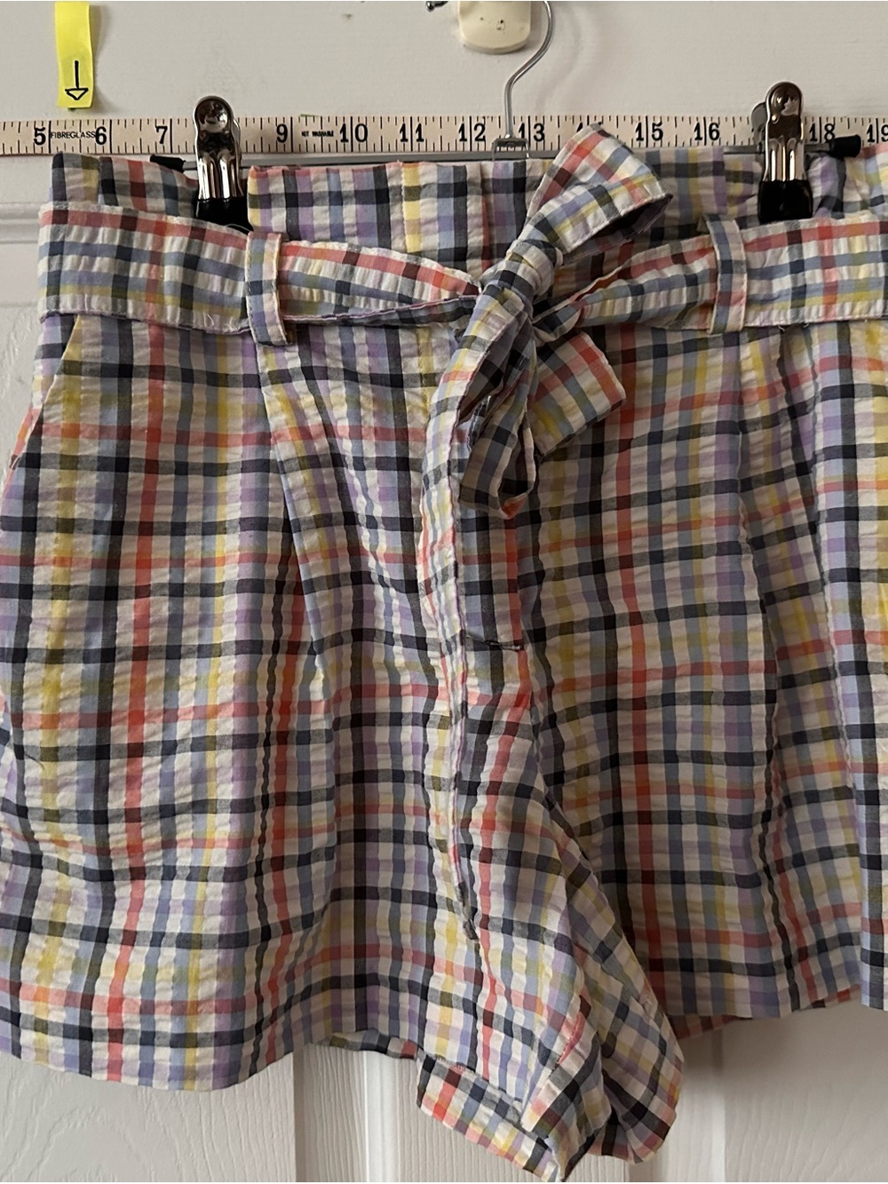 LOFT Multicolor Plaid Tie-Belt Bermuda Shorts